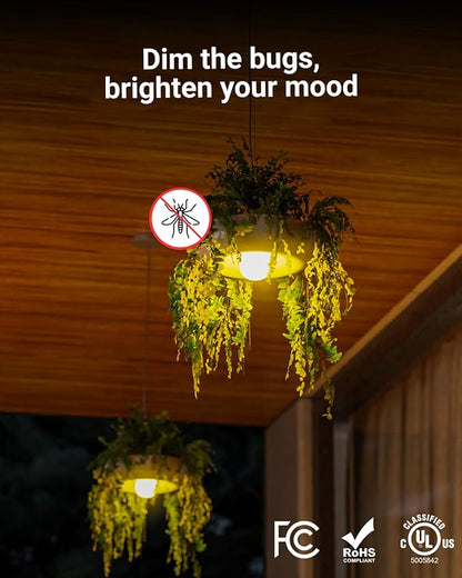 Sunco Yellow Light Bulbs Outdoor A19, LED Bug Lights for Outside Dusk to Dawn, 480 LM, 9W, 2000K Amber Glow, Auto On/Off Photocell Sensor, E26 Base, for Porch Patio Deck Backyard UL 4 Pack.