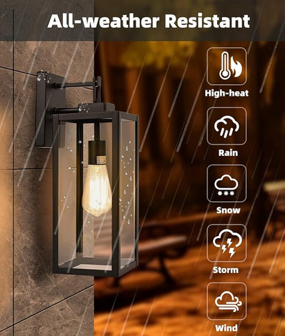 2 Pack Large Outdoor Wall Sconce, 18 Inch Black Wall Lantern Large Size Porch Light for House Outside Wall Light Fixture for Garage, Patio Light with with Glass Shade, E26 Socket
