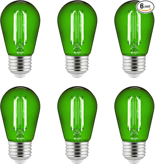 Sunlite LED S14 String Light Bulb, 2 Watts (25W Equivalent), Medium E26 Base, Party Decoration, Holiday Lighting, Transparent, Dimmable, UL Listed, Green, 6 Count