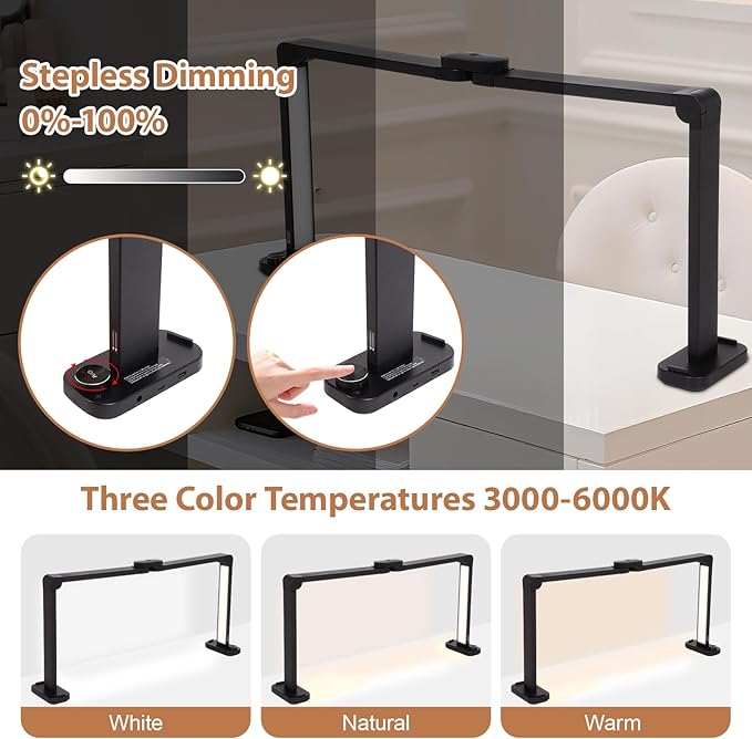 FAHKNS Large Half Moon Light for Nail Desk, 34IN Foldable LED Lamp with Phone Holder, 3000-6000K Color Temperature Adjustment, 456 Light Beads, Manicuret, Tattooing, Reading, Black