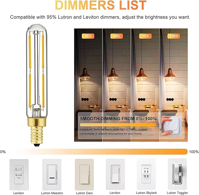 Leools Tubular LED Bulb Dimmable 4W Equal Soft White 3000K T6 E12 Candelabra Bulb 40 watt for Chandeliers,Ceiling Fan,Pendant,Wall sconces AC120V 90+CRI 400LM e12 Light Bulb 6Pack