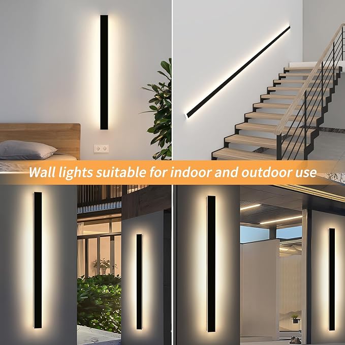 Mikeru 2 Pack 71inch Modern Outdoor Wall Sconce, 3000K/4500K/6000K 3 Color Temperature LED Exterior Light Fixtures, Modern Long Porch Lights Wall Sconce for Garage, Doorway, Porch, Patio