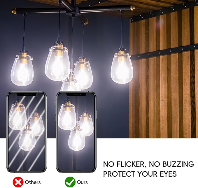 Jensense LED Edison Light Bulbs 8 Watt Dimmable 5000K Daylight White, E26 60 Watt Equivalent, Vintage Bulbs 800lm CRI 90 Clear Glass 64 Pack