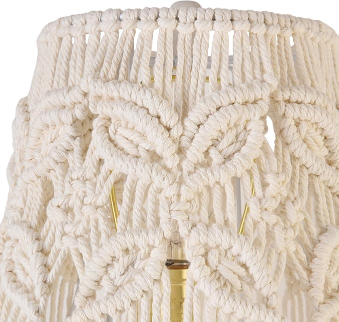 White Ivory Bell Lamp shade Medium Boho Lampshade 7.5``Top x 12``Bottom x 11``High(Spider) Handmade Woven Lamp shade for Table Lamp & Bedside Lamp - Replacement Tassel Lampshade