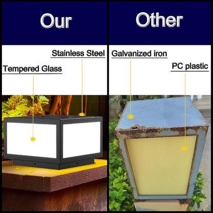 Outdoor Modern Post Light, LED Fence Deck Cap Light High Voltage Wired Lantern Column Lamp for Flat Surface Patio Garden Decoration with IP54 (Hardwiring, 24X24IN)