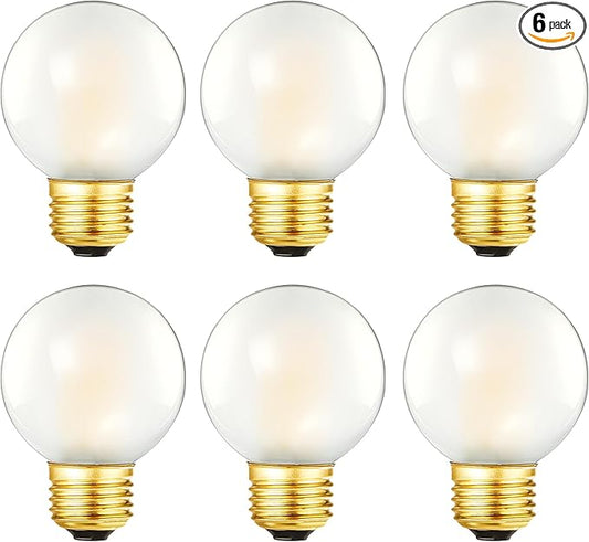 Dimmable G16.5 Frosted Edison Bulb,3000K Soft White,6W Equivalent E26 Chandelier Bulb 60 Watt,600lm,G50,CRI90+,AC120V,Frosted E26 LED Bulb,6Pack (6W-3000K)