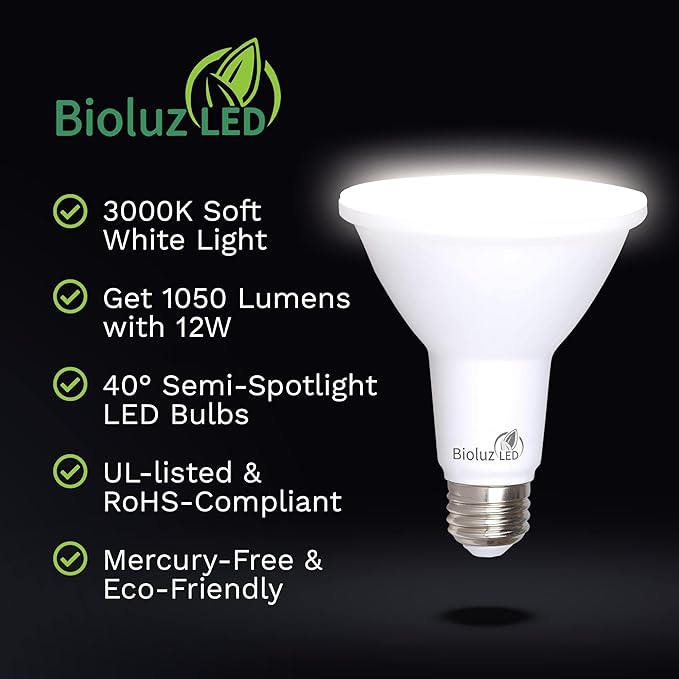 Bioluz LED 20 Pack PAR38 LED Light Bulb 90 CRI 12W = 100-120 Watt Replacement, Soft White 3000K, Dimmable Light Bulbs Flood Lights Outdoor/Indoor UL Listed Light Bulbs Title 20 High Efficacy LED Bulbs