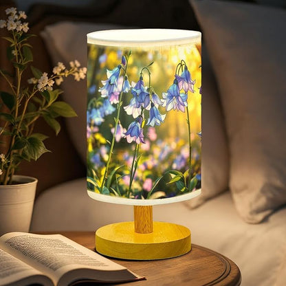 Bluebell Table Lamp LED 3-Color Pressed Bedside, Bluebell Shade Lamp with Wood Base for Bedroom Living Room Desk Office TL01