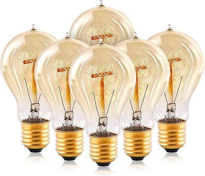 HESSION Edison Light Bulbs, A19 led 40w Vintage Antique Tungsten Filament Bulbs,E26 Base Edison Bulbs, Decorative Light Bulb Dimmable Amber Glass(6 Pack)