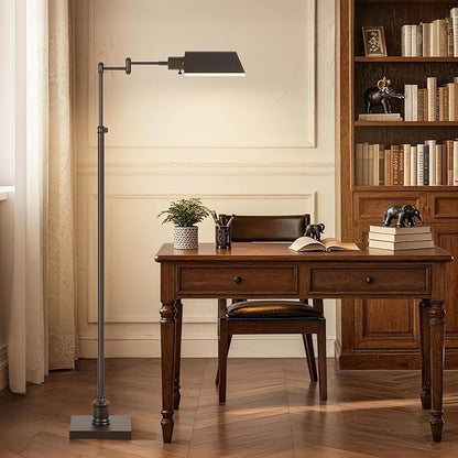 GyroVu Traditional Height Adjustable Pharmacy Floor Lamp with 350° Swing Arm, Color Temperature Adjustable Standing Lamp Metal Shade for Living Room Reading House Bedroom Home Office(Bronze)