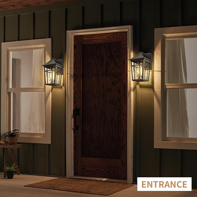 Darkaway Outdoor Wall Lights for House, 2pcs Exterior Lighting Fixtures Wall Mount Porch Lights Waterproof Outdoor Sconce Lights with Water Ripple Glass for Patio Hallway Garage