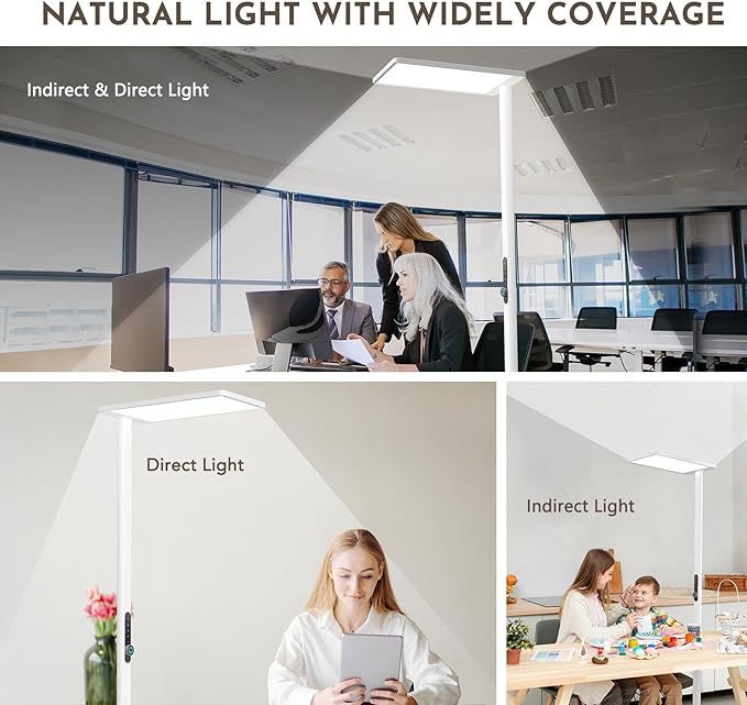 120W Led Floor Lamp, 10500LM Full Spectrum Eye Care Standing Lamp, 77" Motion Sensor Floor Lamps, Bright Reading Floor Lamp for Living Room, Study Room, Bedroom, Office, 4000K Natural Daylight