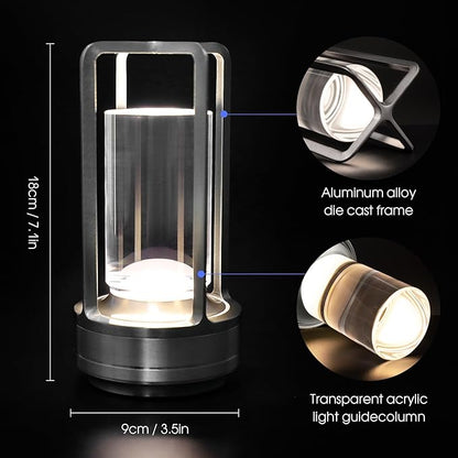 Cordless Table Lamp for Outdoor Indoor, Portable Rechargeable Battery Powered LED Crystal Lantern Lamp, 3 Color Touch Control Stepless Dimming, Small Desk Light for Restaurant Home (Silver)