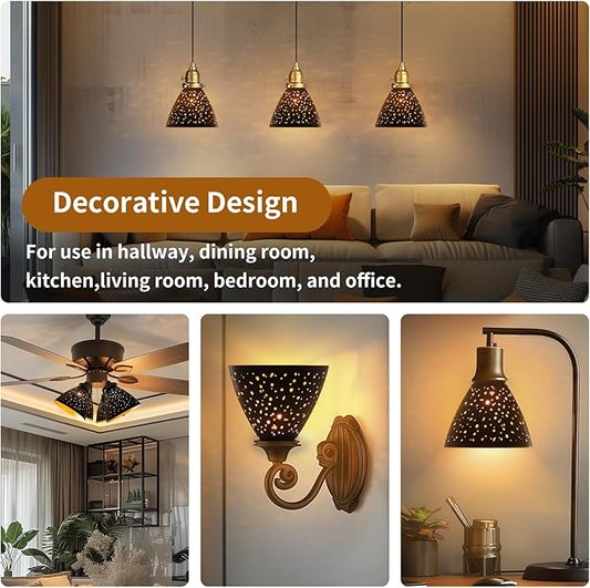 Ceiling Fan Light Covers, 3 Pack Pendant Light Shade Replacement with 1-5/8" Fitter, ALUCSET 4.7" Height and 6" Diameter, Metal Bell Shaped Cover for Chandelier Pendant Light (Dilated)