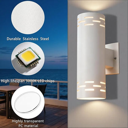 Modern Outdoor Wall Lights,Stainless Steel, 23W 3000K Integrated LED Cylinder Up Down Wall Sconce Porch Lighting IP65 Waterproof Patio Wall Light Fixture for House Porch Entryway