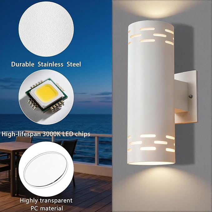 Modern Outdoor Wall Lights,Stainless Steel, 23W 3000K Integrated LED Cylinder Up Down Wall Sconce Porch Lighting IP65 Waterproof Patio Wall Light Fixture for House Porch Entryway