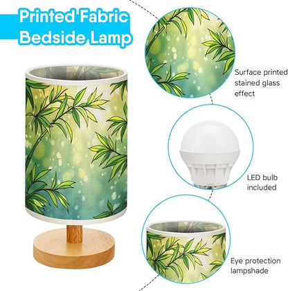Lucky Bamboo Table Lamp LED 3-Color Pressed Bedside, Lucky Bamboo Shade Lamp with Wood Base for Bedroom Living Room Desk Office