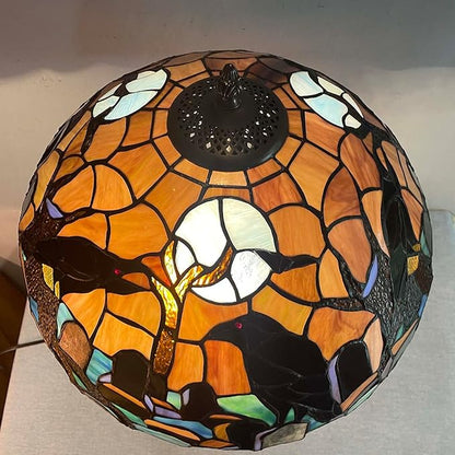 Bieye L10987 Ravens in Spooky Cemetery Tiffany-Style Stained Glass Table Lamp with Coffin Base Night Light - Gothic Graveyard Scene (Dark Orange, 16Wx26H inch)