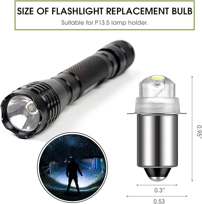 Honoson 3 Pieces Flashlight Bulb 55-Lumen 4.5 Volt LED Krypton Replacement Bulb Flashlight Bulbs for Torch with 10 Year Lifespan, 41-1644 Krypton Bayonet Base LED