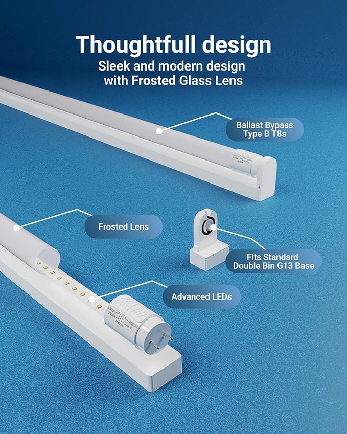 Sunco 100 Pack T8 LED Bulbs 4 Foot, LED Fluorescent Tube Replacement, 4ft LED Tube Light, Ballast Bypass, 18W, 2200 LM, Selectable CCT 3000K/3500K/4000K/5000K/6000K, Single Ended Power Frosted Lens UL
