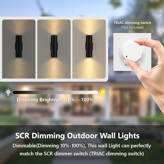5CCT Dimmable Wall Lights Outdoor 2 Packs, Integrated LED Cylinder Up Down Modern Aluminum Light, Waterproof Exterior Light for Porch Patio Door