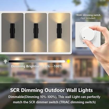 5CCT Dimmable Wall Lights Outdoor 2 Packs, Integrated LED Cylinder Up Down Modern Aluminum Light, Waterproof Exterior Light for Porch Patio Door