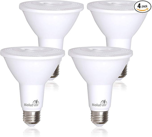 Bioluz LED 4 Pack PAR38 LED Light Bulb 90 CRI 12W = 100-120 Watt Replacement, Daylight 5000K, Dimmable Light Bulbs Flood Lights Outdoor/Indoor UL Listed Light Bulbs Title 20 High Efficacy LED Bulbs