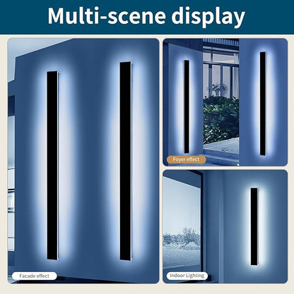 2 Pack 71inch Exterior Wall Light Fixture, 6000K Cold White Modern Long Outdoor Wall Sconce, IP65 Waterproof, 60W, Black Minimalist Outside LED Strip Lights for Garage, Patio, Balcony, Fence