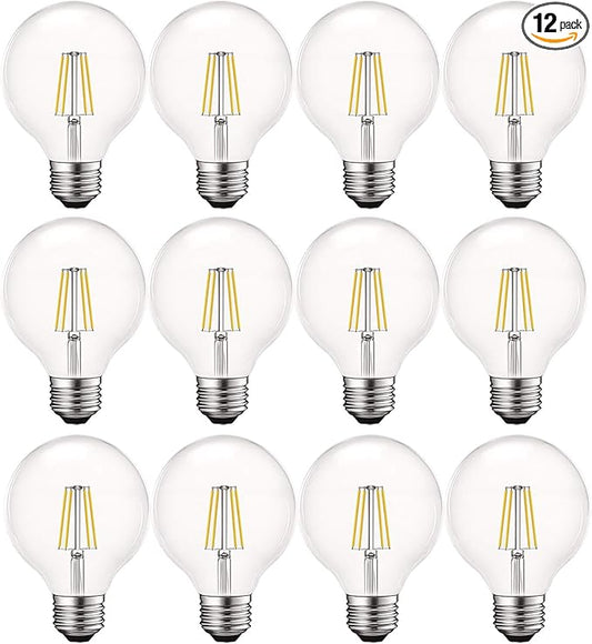 LUXRITE Vintage G25 LED Globe Light Bulbs 60W Equivalent, 550 Lumens, 5000K Bright White, Dimmable Round Edison Bulb 5W, Clear Glass, LED Filament Bulb, E26 Standard Base (12 Pack)
