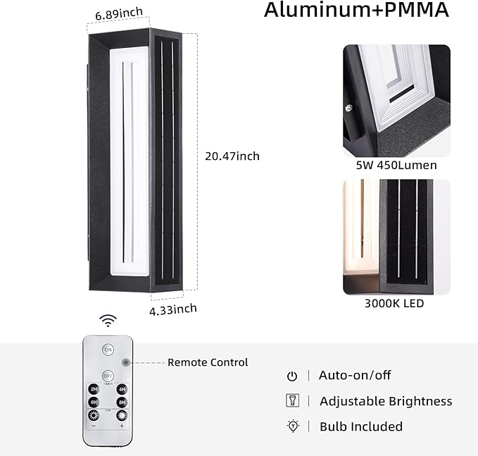 Solar Exterior Lighting Fixtures, 20.5" Waterproof Front Porch Light, 3000K LED Outdoor Sconce Lights, Modern Outdoor Wall Sconces, Extra Large Wall Lantern for House Garage Doorway Patio