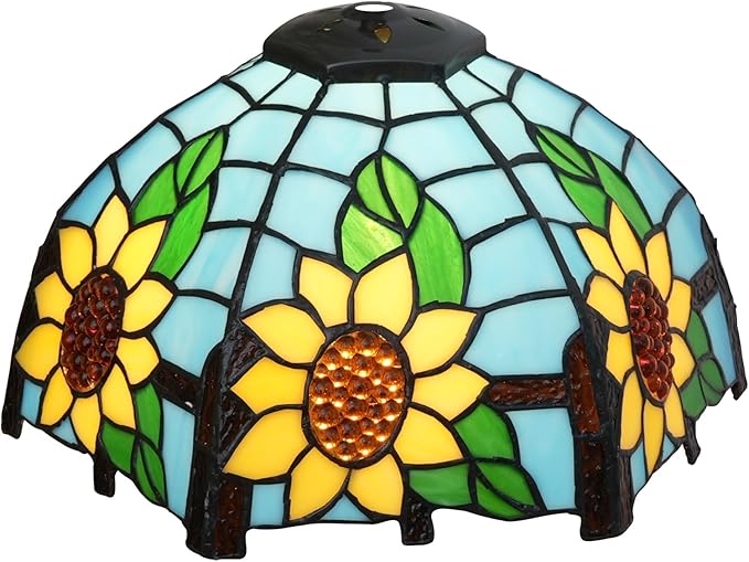 Tiffany Style Lamp Shade, 12 Inch Stained Glass Lamp Shade Replacement Vintage Blue Sunflower Lamp Cover Accessories Fit for Table Lamp Pendant Light Ceiling Light