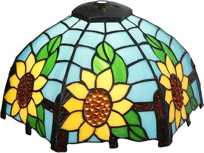 Tiffany Style Lamp Shade, 12 Inch Stained Glass Lamp Shade Replacement Vintage Blue Sunflower Lamp Cover Accessories Fit for Table Lamp Pendant Light Ceiling Light
