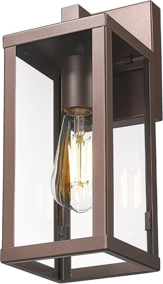 Outdoor Wall Light with Clear Glass, Anti-Rust Exterior Wall Sconce, Weather Resistant Outdoor Lantern, Exterior Lighting for Porch, Patio, Garage, Entryway (Oil-Rubbed Bronze, 13" Height-1 Pack)