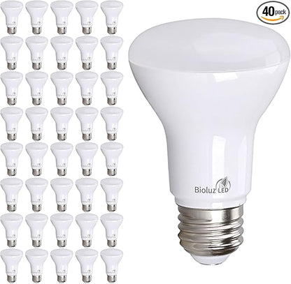Bioluz LED Light Bulb R20 / BR20 Light Bulbs 3000K Soft White LED Bulbs 6W=50W Replacement 94 CRI 540 Lumen Indoor/Outdoor UL Listed CEC Title 20 Compliant Home Decor LED Lights for Bedroom - 40 Pack