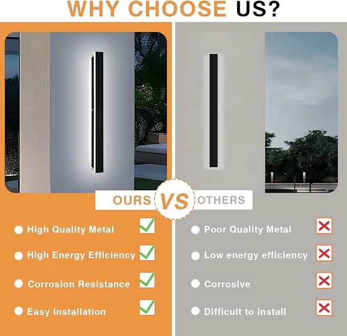2pcs Modern Long Outdoor Wall Light 39.4in Black Exterior Wall Lighting IP65 Waterproof Garage Outdoor Wall Sconce 3000K-6000K Dimmable LED Lights Linear Wall Light for House Porch Patio