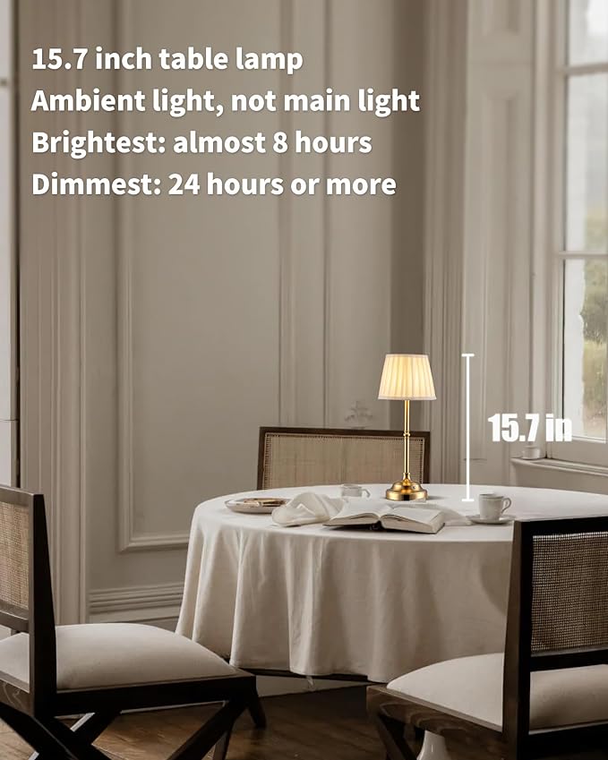 KDG Cordless LED Table Lamp Set of 2, Portables Fabric Shade Desk Lamps, 4000mAh Rechargeable Battery Powered Lighting, Dimmable Light for Dining Room, Bedroom, Bedside, Night Light, Balcony (Bronze)