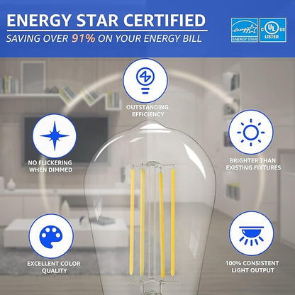 MASTERY MART 100 Watt LED Bulb, Edison Bulbs, Dimmable Lightbulbs E26, 5000K Daylight White Bright 9W 1100 Lumens, ST21/ST64 Vintage Lightbulb, UL Listed, Clear Glass, Decorative Light Bulb (10 Pack)