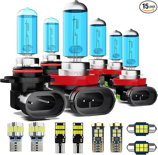 Compatible With Mazda CX-5 2013-2016,9005 High Beam + h11 Low Beam + H11 Fog Lights + Interior Bulbs Package + License Plate Lights,Bright Halogen Replacement Headlight Bulbs,Pack of 15