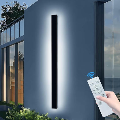 71inch Modern Outdoor Wall Light, 3000K-6000K Dimmable Outside Wall Sconce, Black Exterior Lighting Fixture, IP65 Waterproof Linear Long Garage Lights for Porch Patio with Remote Control
