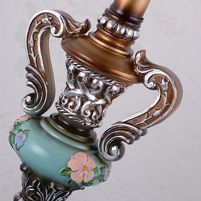 Lovely Table Lamp with Fabric Lampshade, Antique Flower Decorative Bedside Desk Lamp, Crystal Night Light for Bedroom Nightstand, Blue Finish