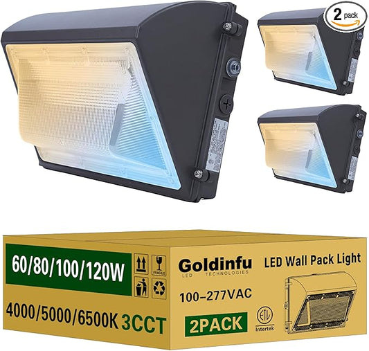 120W LED Wall Pack Light with Photocell 2Pack, 4000/5000/6500K 3CCT, 60/80/100/120W Selectable, Commercial Security Lighting Outdoor LED Wall Lights for Parking House Warehouse 100-277V ETL Listed