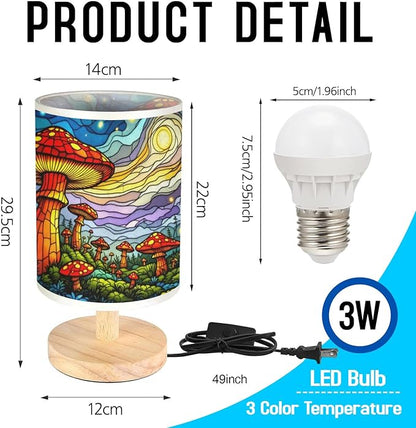 Mushroom Forest Table Lamp LED 3-Color Pressed Bedside, Mushroom Forest Shade Lamp with Wood Base for Bedroom Living Room Desk Office TL01