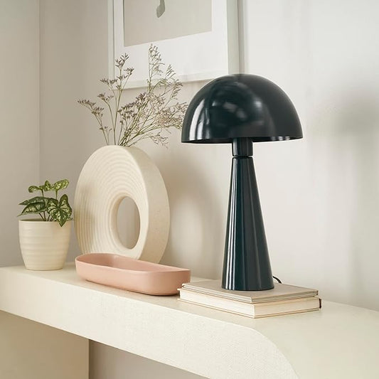 Nourison Home 16" Dark Green Metal Mushroom Table Lamp, Modern, Retro, Desk Light for Bedroom, Dining, Office, Entryway