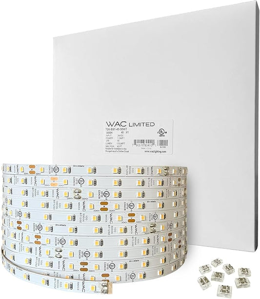 WAC Lighting T24-BS2-40-30WT, Basics 24VDC LED Tape Light 3000K 2.4W per Foot 40ft Reel Field Cuttable Every 2in Fully Dimmable Contractor Quality for Kitchens, Undercabinet, Task, and Cove Lighting