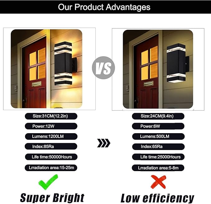6Pack 12inch LED Square Up&Down Outdoor Wall Lights,4000K Day White 14W Outdoor Wall Light Aluminum Body Waterproof IP65 led Porch Wall Light for House Patio Garage Garden