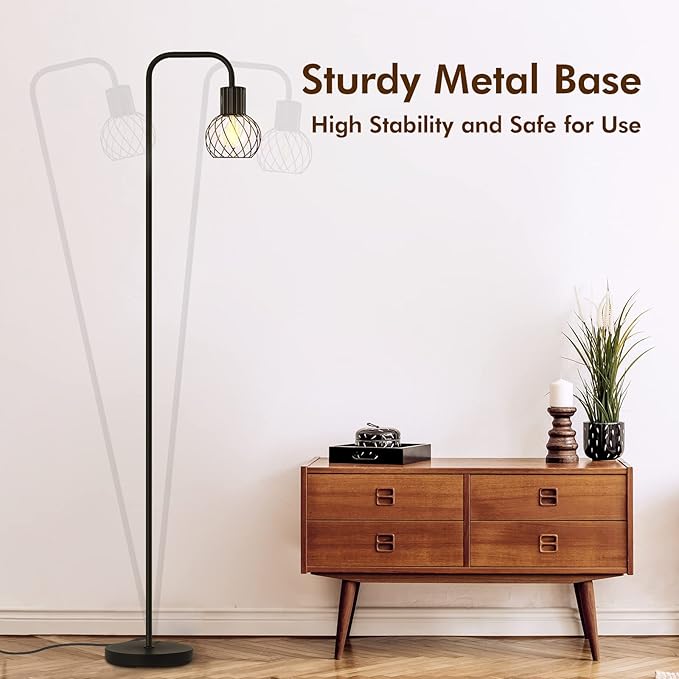 Floor Lamp, Industrial Floor Lamp for Living Room, Modern Standing Lamp with 6W LED Bulb, Foot Switch, Minimalist Pole Lamp Vintage Farmhouse Stand Up Lamps for Bedroom, Office, Book Nook,Black