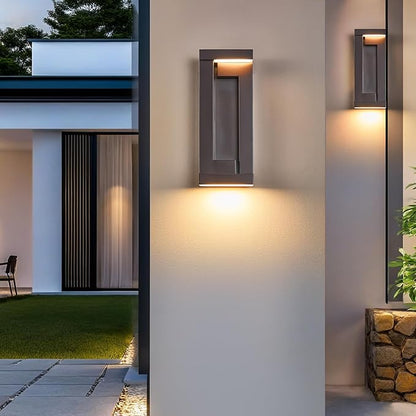 Modern Outdoor LED Wall Lights, 15" H Outside Art Wall Sconce, Bronze Wall Mount Fixture with Integrated LED 24W 2200LM 3000K, IP65 Waterproof Exterior Lamp for House, Porch, Garage