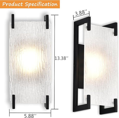 Alighting Modern Black LED Outdoor Wall Sconce – Waterproof Exterior Lighting Fixture with Rippled Glass, 12W 3000K Warm White Outdoor Porch Light for House, Garage, Patio, Garden