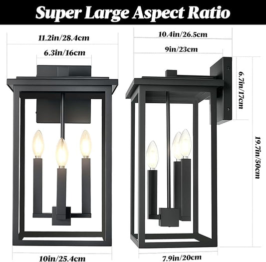 Modern Outdoor Wall Lights,Large Exterior Wall Sconce,Black Porch Light Fixture,Outdoor House Lights Wall Mount,Waterproof Outside Light For Garage Front Door With Thick Clear Glass E12 1 Pack
