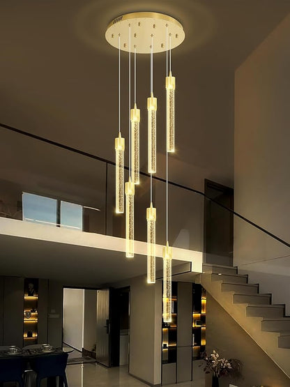 8-Light Led Chandelier, Gold Crystal Modern Led Chandelier for Dining Room, Luxury Enterway Led Dimmable Pendant Lights Fixture with Remote Control Flush Mount